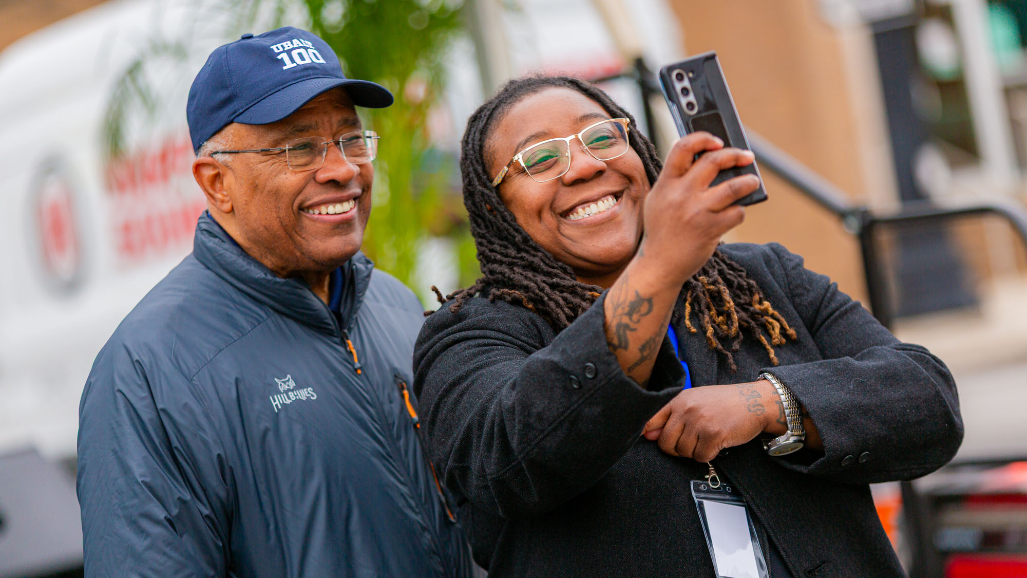 A selfie with two people.