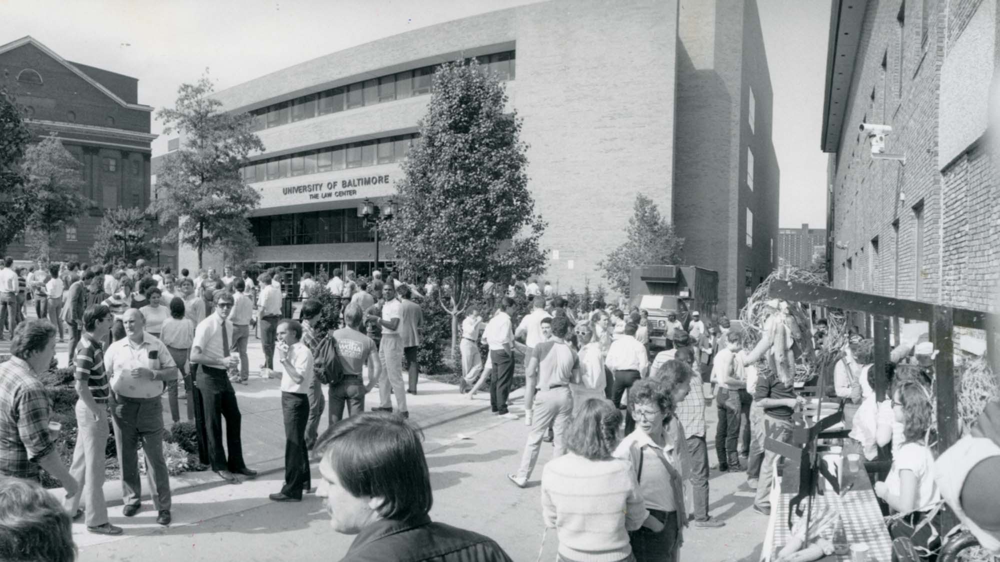 The community floods Gordon Plaza during a block party.