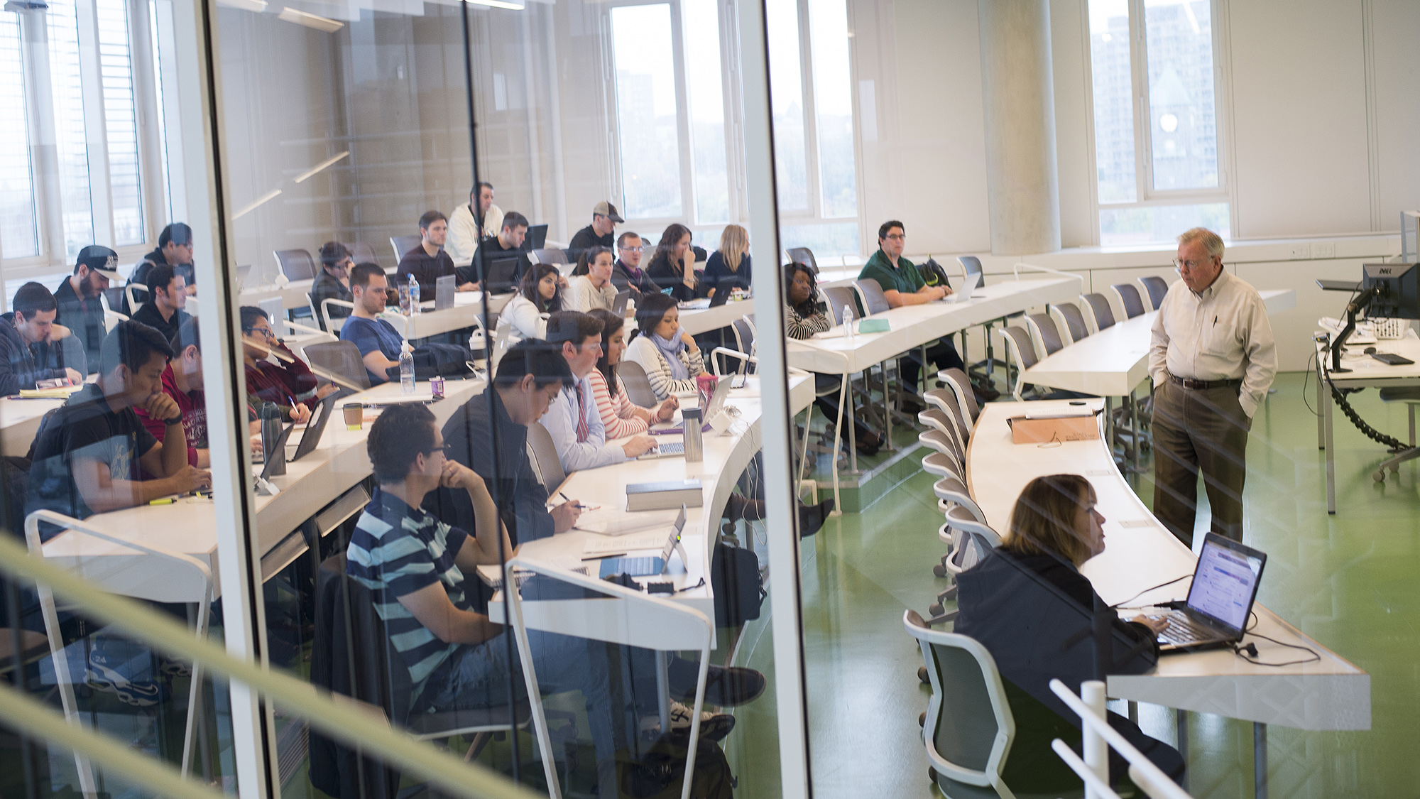 A modern classroom in our law center.